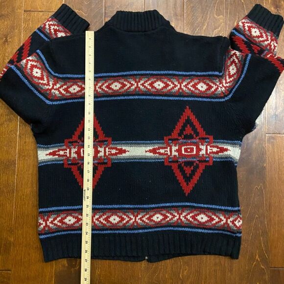 Pendleton Vintage Wool Knit Aztec Southwestern Zip Up Sweater Black Red Men's XL - Picture 9 of 9